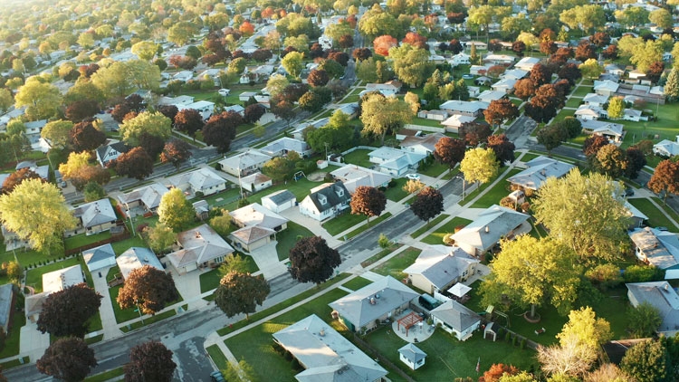 An aerial view of a neighbourhood